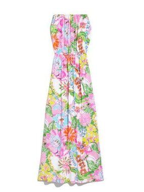 Lilly Pulitzer Target Maxi Dress Nosey Posey Strapless White Pink Size M
